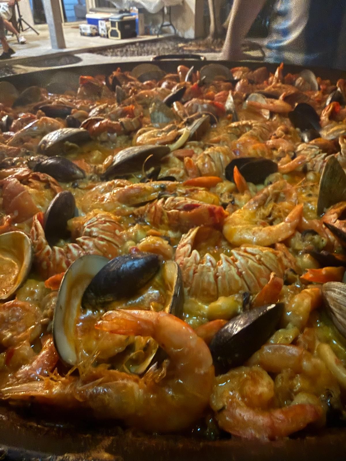 Seafood paella with shrimp, mussels and clams